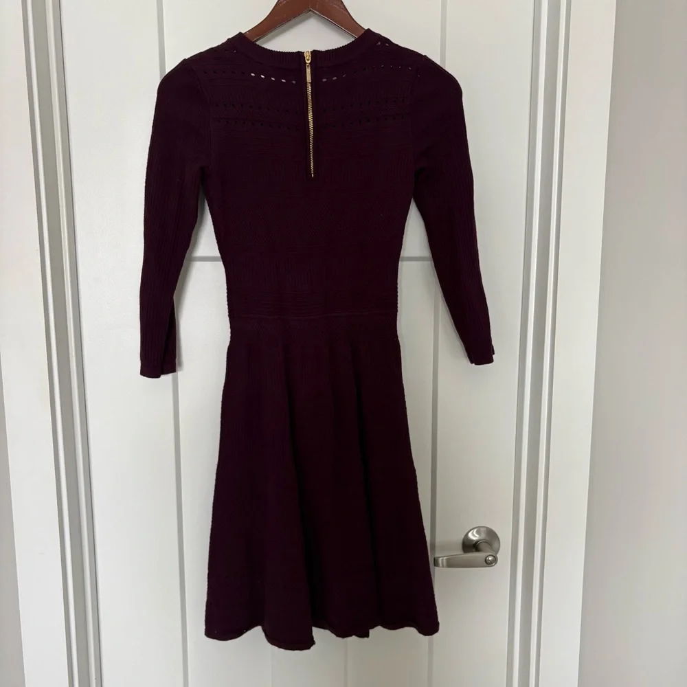Eliza J Rich Fit and Flare Sweater Dress Burgundy Long Sleeve - XS - Picture 8 of 11